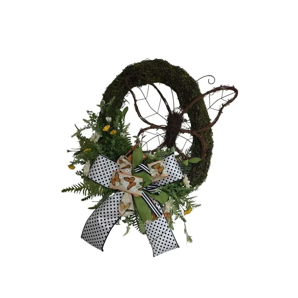 Handmade Butterfly Springtime Moss Daisy Wreath